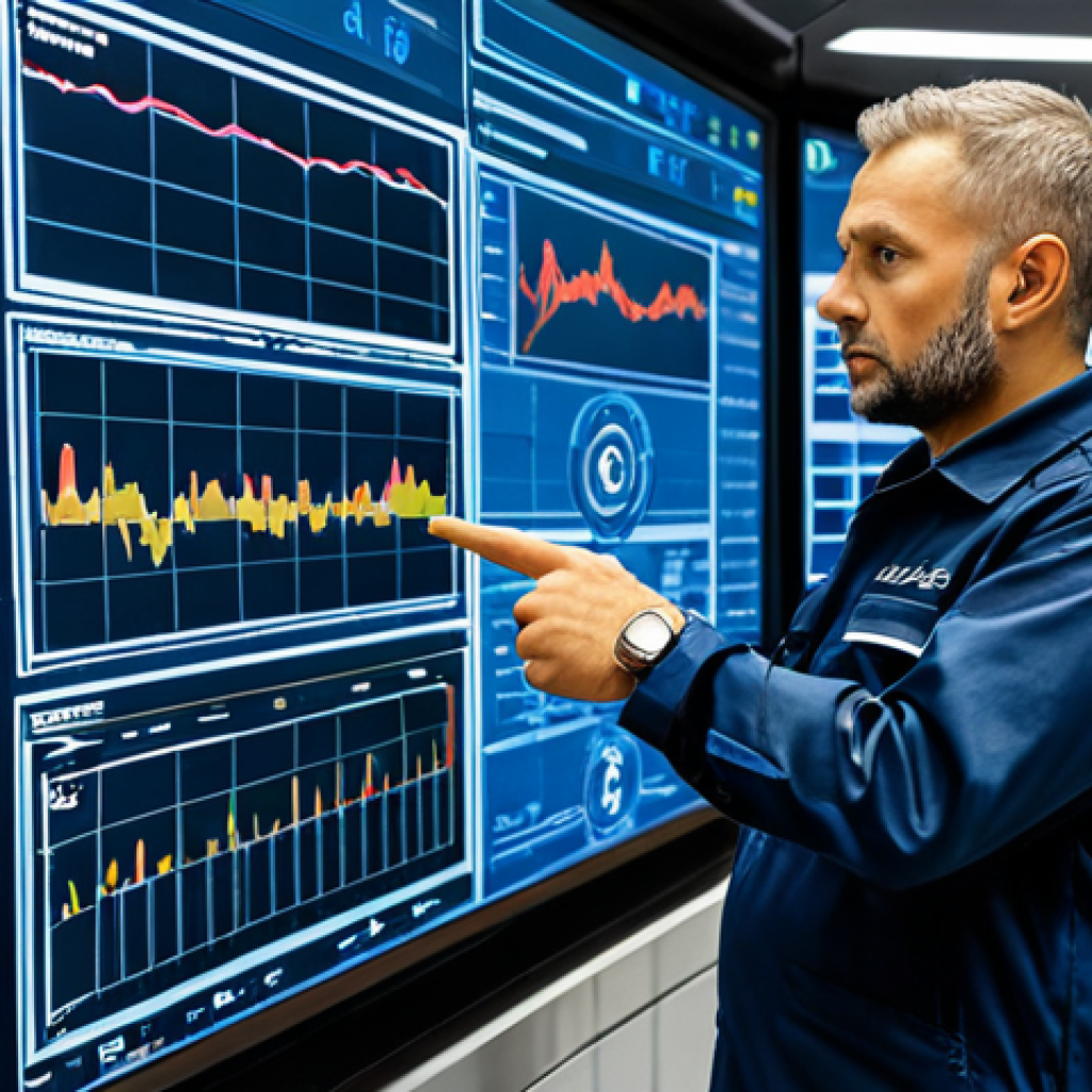 A professional railway engineer, fully clothed in a neat, modest uniform, standing in a high-tech railway control center. Multiple large display screens show real-time sensor data, AI-driven analytics, and predictive maintenance graphs for train systems and tracks. The engineer is pointing towards a screen with a confident and focused expression, demonstrating engagement with the data. The setting is bright, clean, and futuristic, emphasizing advanced technology. safe for work, appropriate content, fully clothed, professional, perfect anatomy, correct proportions, natural pose, well-formed hands, proper finger count, natural body proportions, professional photography, high quality.