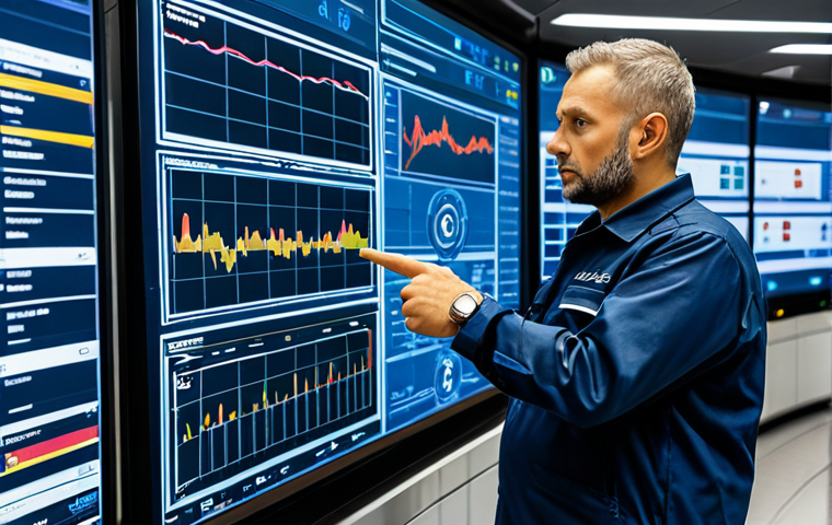 A professional railway engineer, fully clothed in a neat, modest uniform, standing in a high-tech railway control center. Multiple large display screens show real-time sensor data, AI-driven analytics, and predictive maintenance graphs for train systems and tracks. The engineer is pointing towards a screen with a confident and focused expression, demonstrating engagement with the data. The setting is bright, clean, and futuristic, emphasizing advanced technology. safe for work, appropriate content, fully clothed, professional, perfect anatomy, correct proportions, natural pose, well-formed hands, proper finger count, natural body proportions, professional photography, high quality.