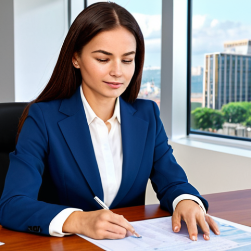**

A confident, fully clothed businesswoman in a modest business suit, sitting at a modern office desk, reviewing documents related to performance metrics, appropriate attire, safe for work, professional, perfect anatomy, natural proportions, family-friendly, well-formed hands, proper finger count. Background: A bright and modern office setting with a city view outside the window.

**