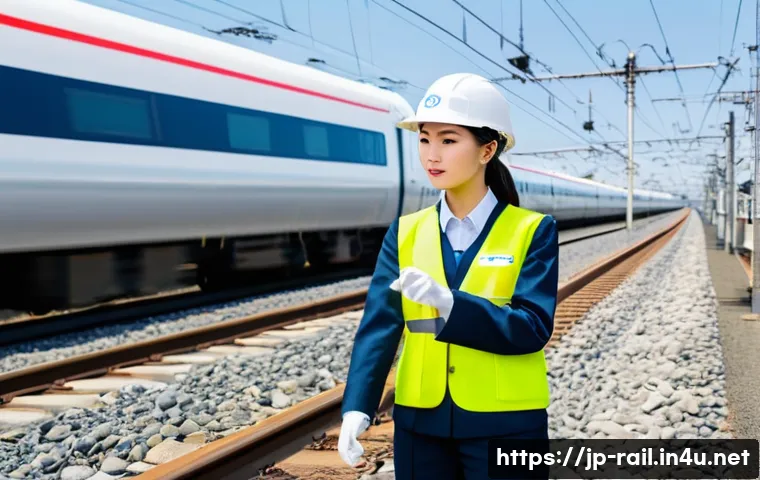 철도기사 자격증 실무 활용 사례 - **Prompt:** A dynamic scene featuring a bright, energetic young Japanese female railway professional...