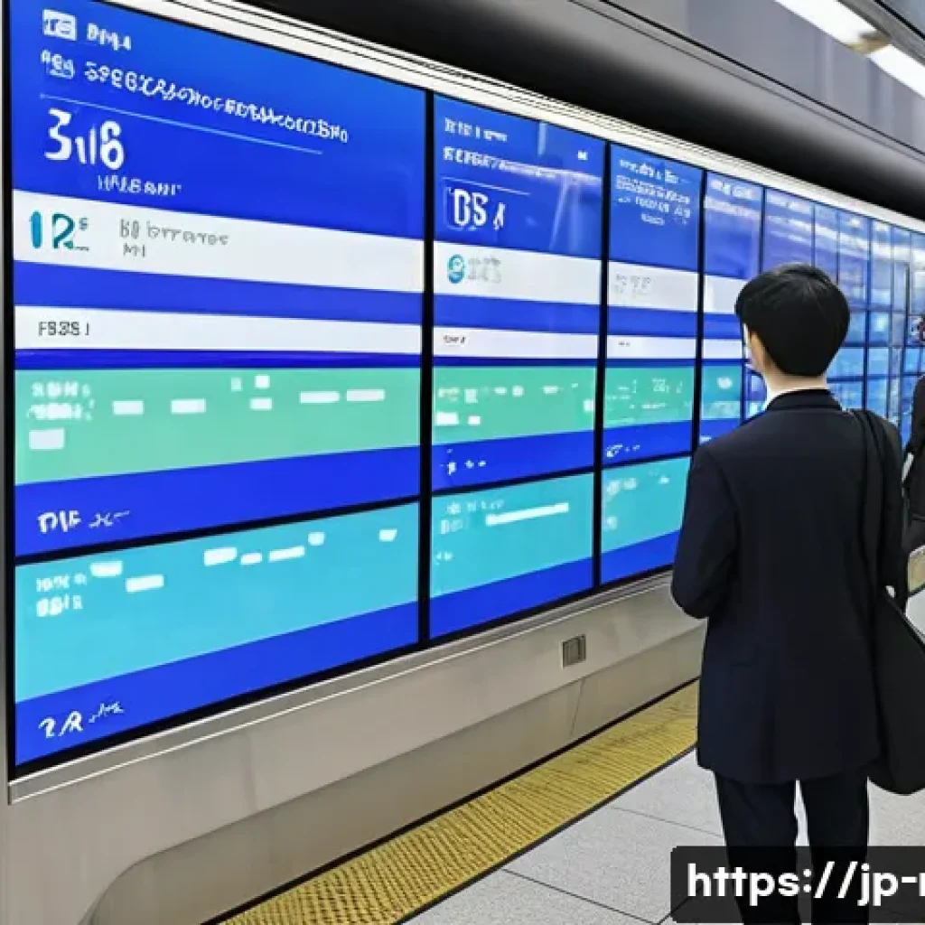 철도 시스템 운영 사례 - A futuristic urban subway control center in Japan, filled with large digital screens displaying real...
