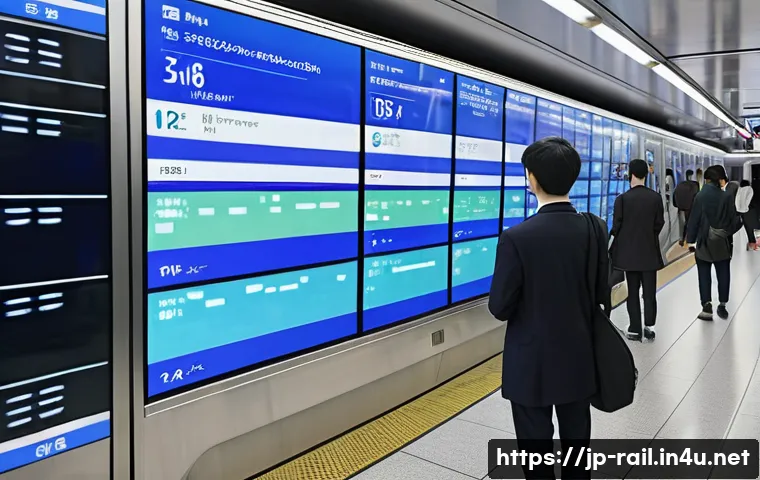 철도 시스템 운영 사례 - A futuristic urban subway control center in Japan, filled with large digital screens displaying real...